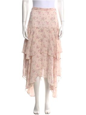 Love Shack Fancy Women's Pink Floral Layered Chiffon Skirt